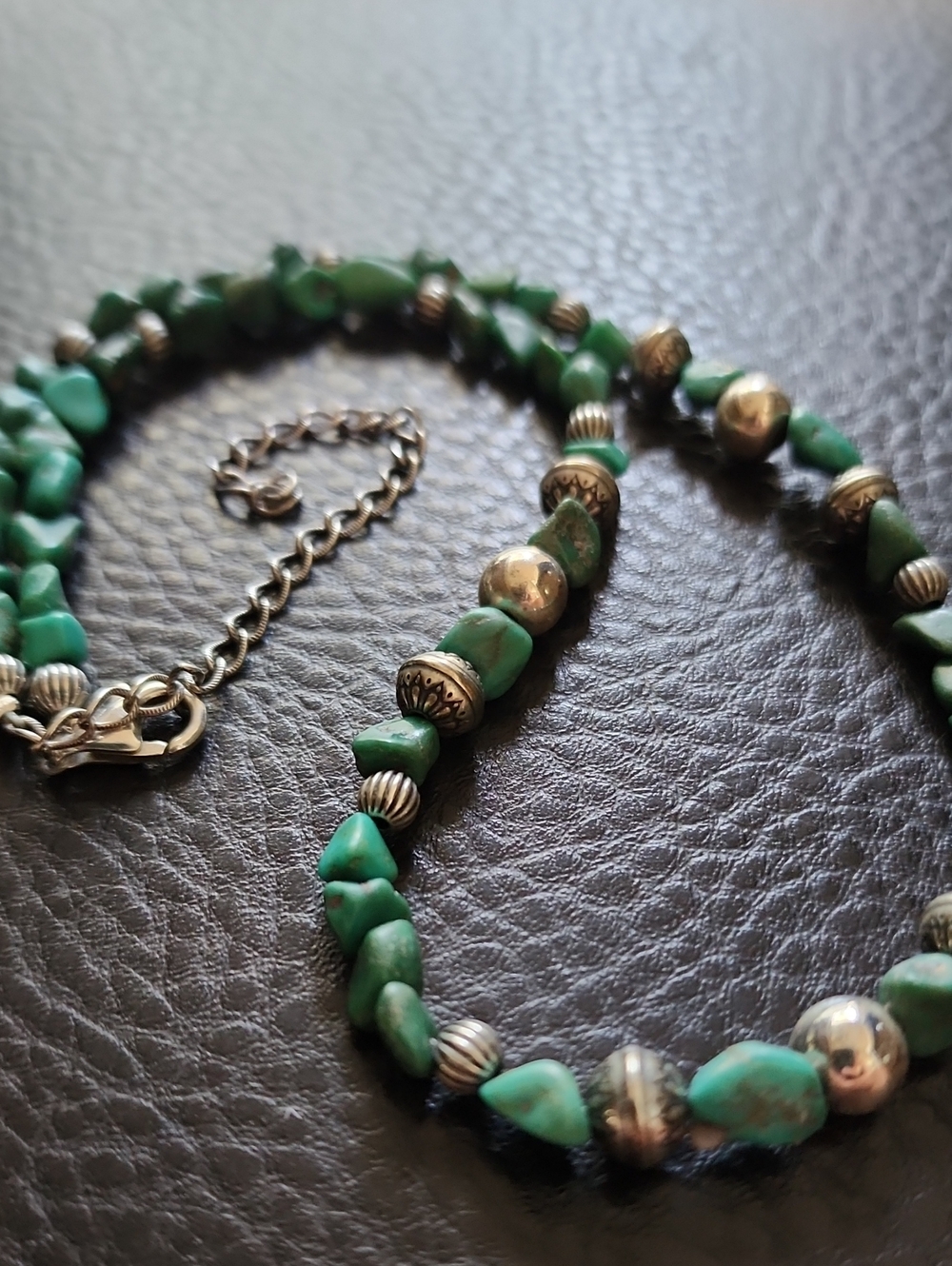 Turquoise & Sterling Silver Statement Necklace - Green Gem Accents